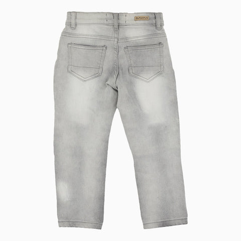 Kid's Savar Light Grey Slim Denim Ripped Jeans Pant