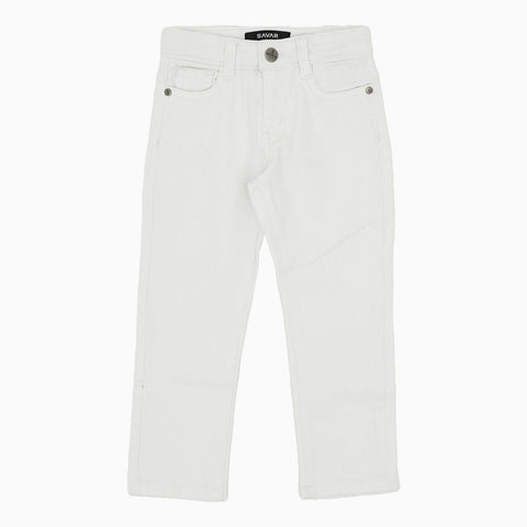 Kid's Savar White Slim Denim Jeans Pant