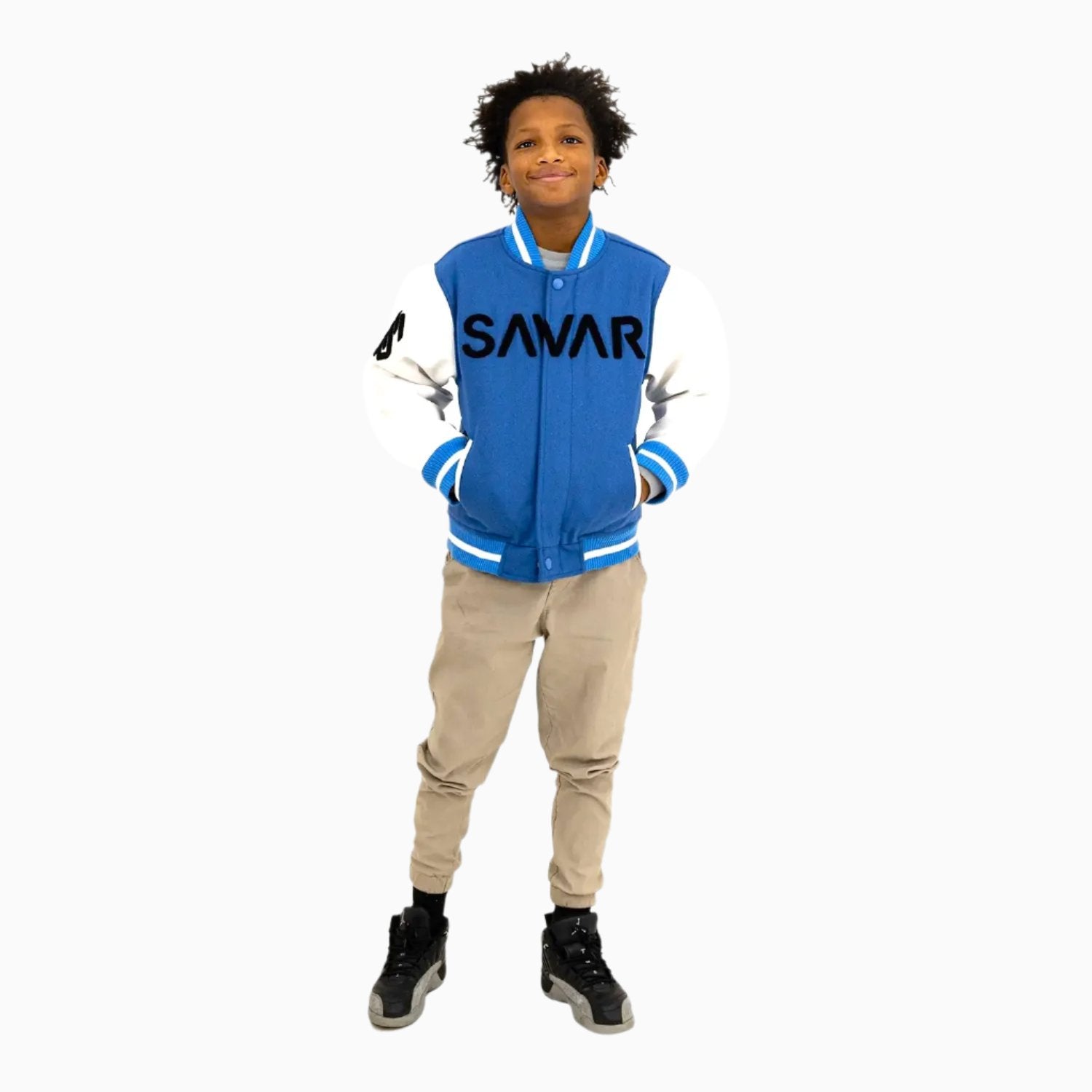Kid's Black Cat Wool Varsity Jacket