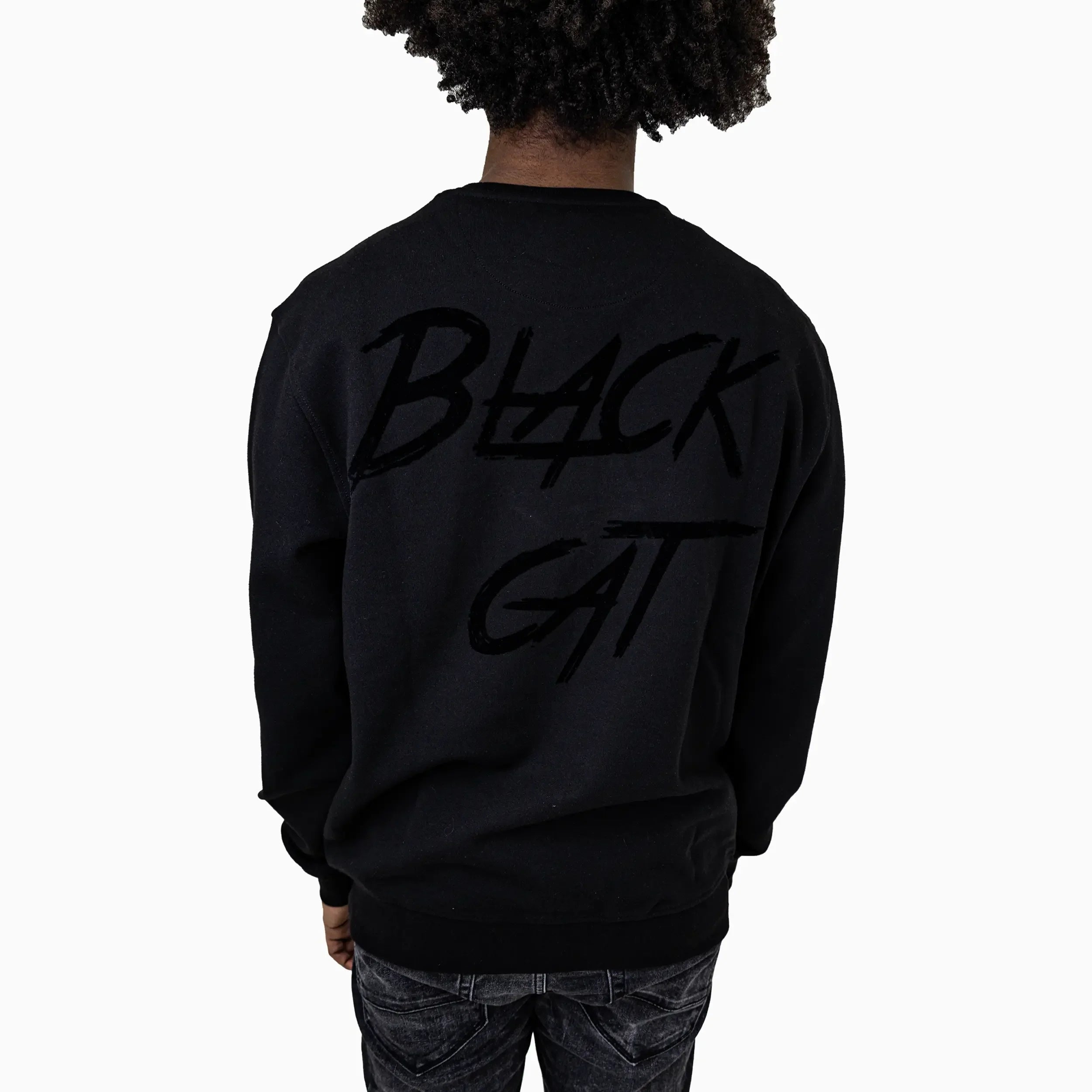 Men's Black Cat Crew Neck Sweatshirt